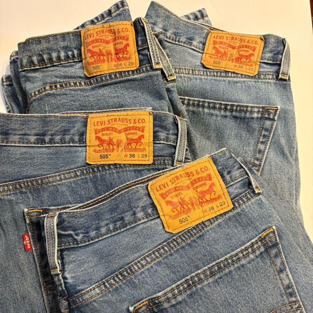 Levi’s 505 Men Slim Straight Fit Light Wash Denim Blue Jean 36Wx29L 4 Pairs